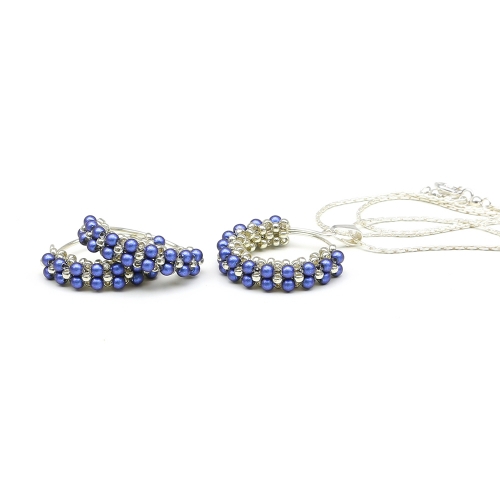 Primetime Pearls Iridescent Dark Blue set - pendant and earrings 925 Silver