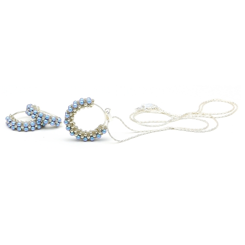 Set pandantiv si cercei, Ichiban - Primetime Pearls Iridescent Light Blue AG925