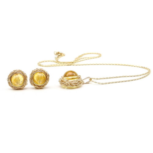 Set pendant and stud earrings by Ichiban - Sweet Citrine