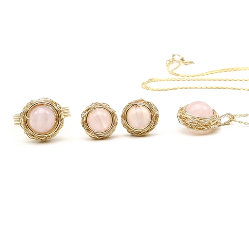 Set pendant, ring and stud earrings by Ichiban - Sweet Quart Rose