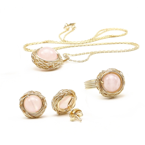 Set pendant, ring and stud earrings by Ichiban - Sweet Quart Rose
