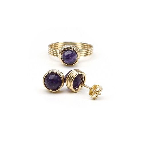 Set ring and stud earrings by Ichiban - Busted Gemstone Amethyst
