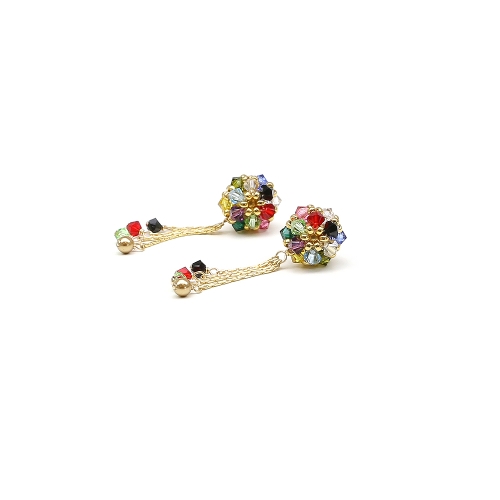 Stud earrings with hanging chains by Ichiban - Daisies Multicolor