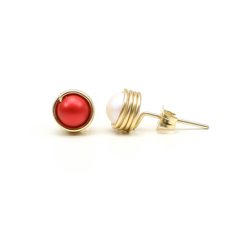 Mini Busted Pearl - Red & White - stud earrings
