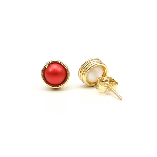 Mini Busted Pearl - Red & White - stud earrings