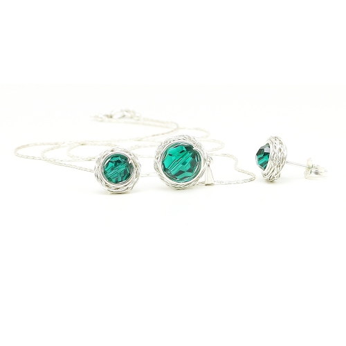 Sweet Emerald - 925 Silver set pendant and stud earrings