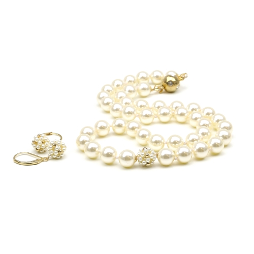 Necklace and leverback earrings set, Ichiban - Classic Cream