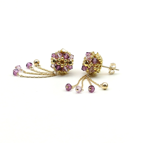 Stud earrings with hanging chains by Ichiban - Daisies Amethyst