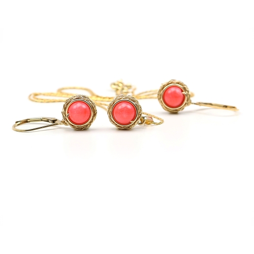 Set pandantiv si cercei cu tortite leverback, Ichiban - Sweet Bamboo Coral